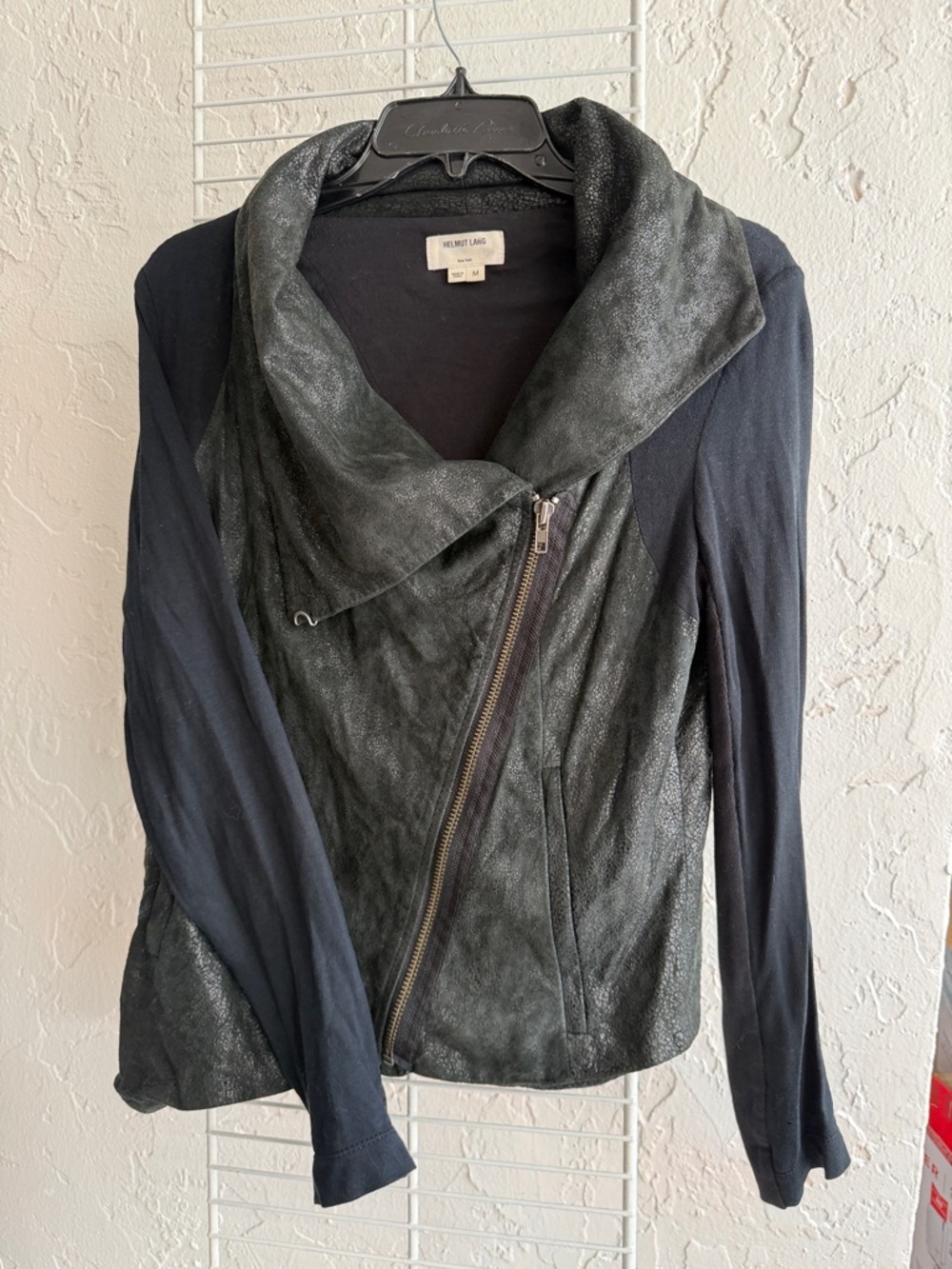 Helmut Lang Black Mixed-Media Asymmetric Leather Jacket